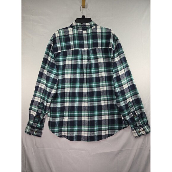 NEW Woolrich Midweight Flannel Shirt Blue Green Plaid Button Collar Men's Large - Picture 9 of 10